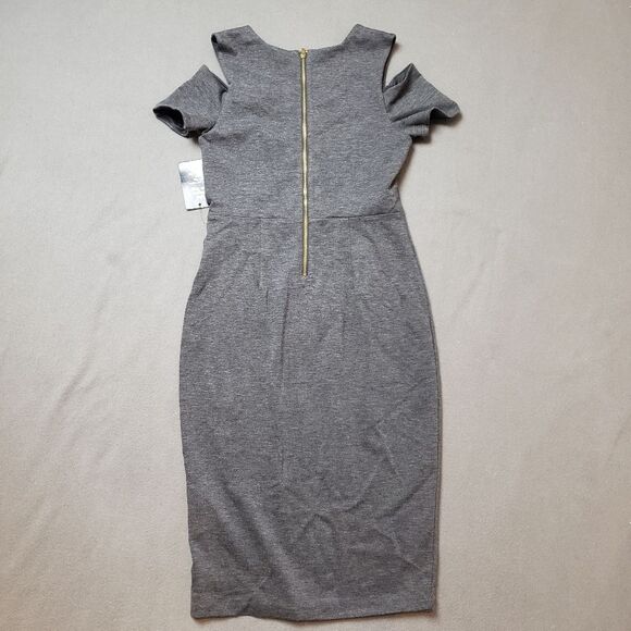 Express Grey Cold Shoulder Shift Dress with Cut Out Shoulders NWT NEW - Picture 3 of 12